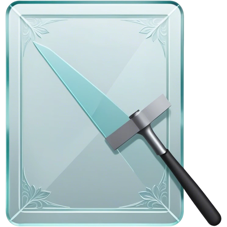Glass carving icon, large piece of glass being etched with carving tools, fine lines and patterns on the glass surface, glass cutter, minimalistic style, clean lines, transparent background. emoji