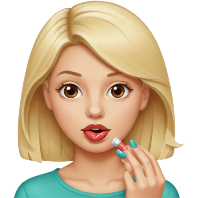 👁️🫦👁️💁🏼‍♀️ aguicheuse. elle se mord le coin de la lèvres. Elle est blonde. Ongles vernis marrons. Elle mâche un chewing-gum  emoji