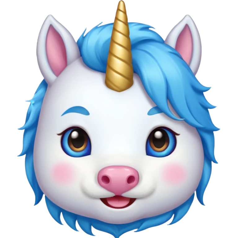 unicorn face with mustache cute and blue haired emoji