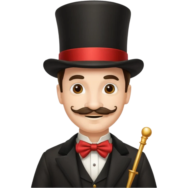Magician with mustache, wearing a classic top hat emoji