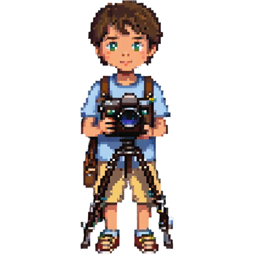 a small boy holding a movie camera emoji
