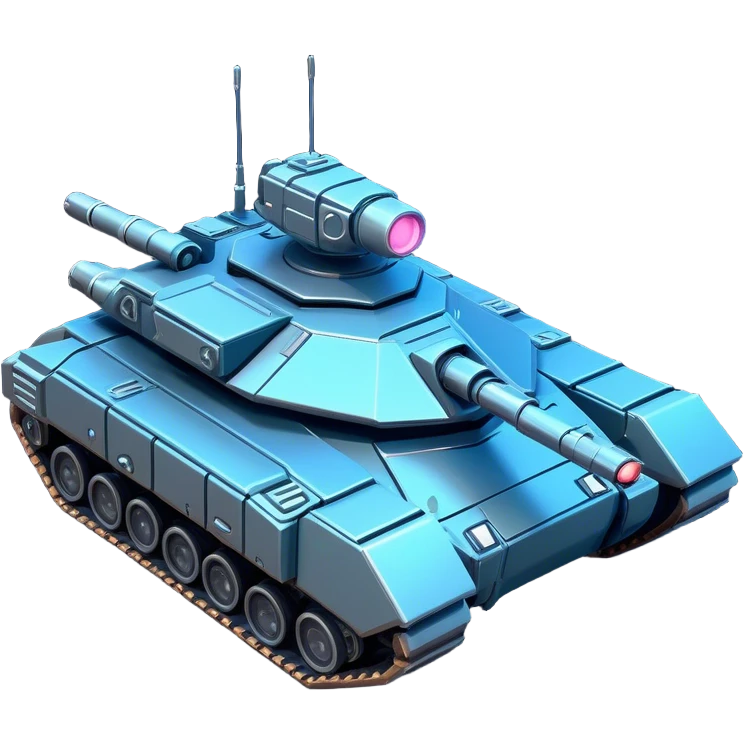 Clash of Clans aesthetic: Cinematic Playful Space Tank Emoji, rendered in a 3D vector-style similar to standard emojis with minimal shading and bold, simplified shapes. A robust, isometric armored vehicle with sleek futuristic plating and energy cannons, softly glowing with a high-tech cosmic combat charm. Simplified yet unmistakably iconic, highly detailed and consistent, glowing with a soft radiant shine and high gloss. Stylized with a touch of intergalactic warfare and a soft glowing outline, capturing the essence of a futuristic battle machine with a friendly, playful spirit! emoji