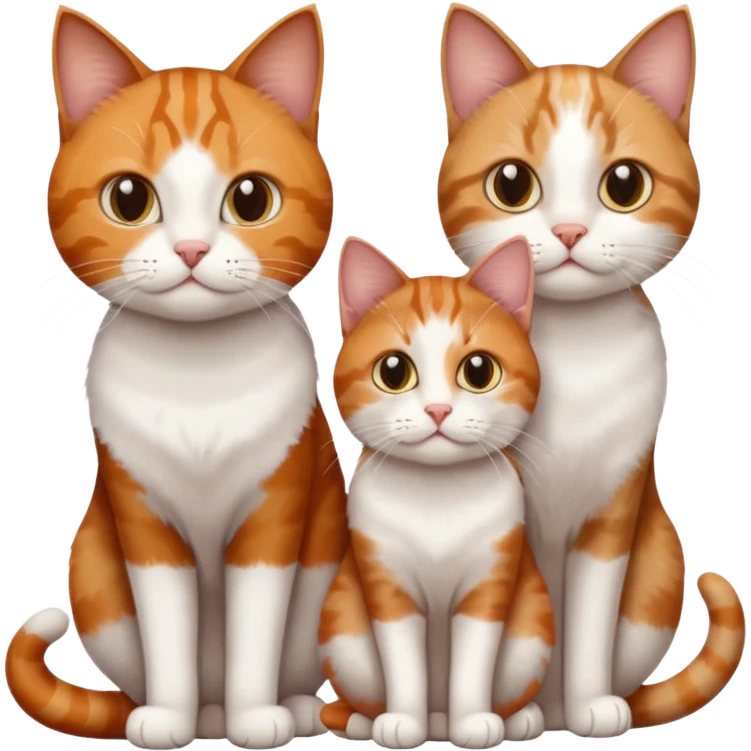 3 sibling cats all different natural colours; 1 is ginger and white, the next is brown tabby and white and the third is a calico emoji