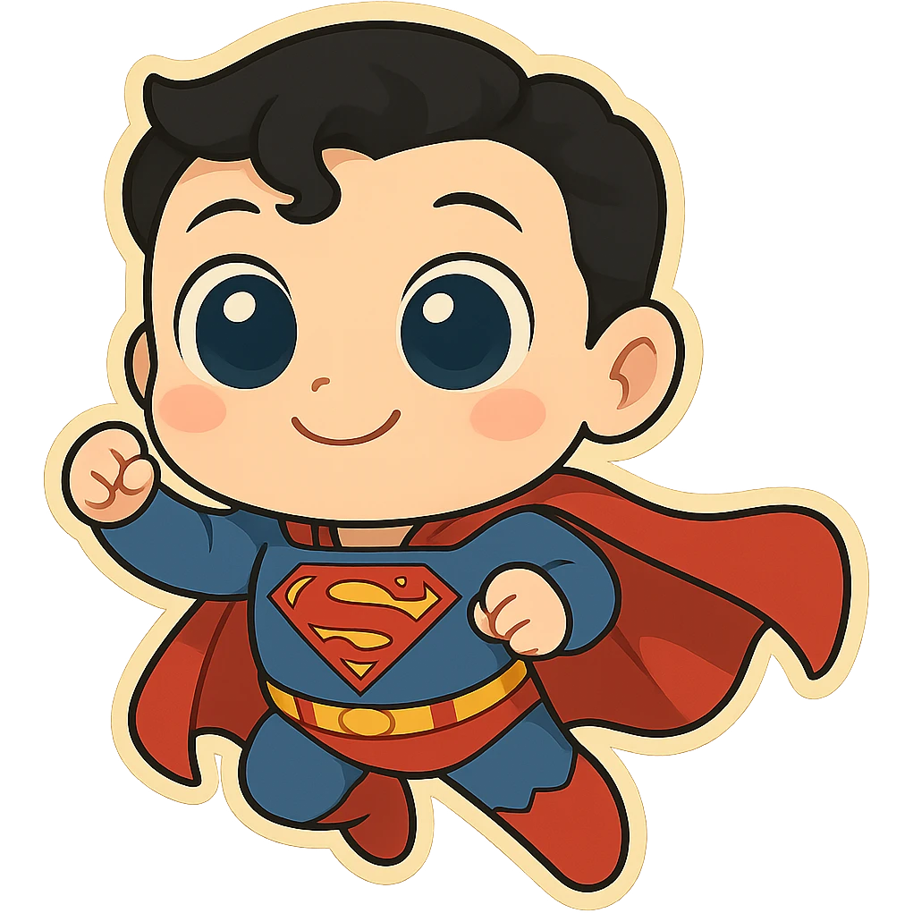 Make Superman's eyes even bigger, keep the chibi style, with no background. emoji