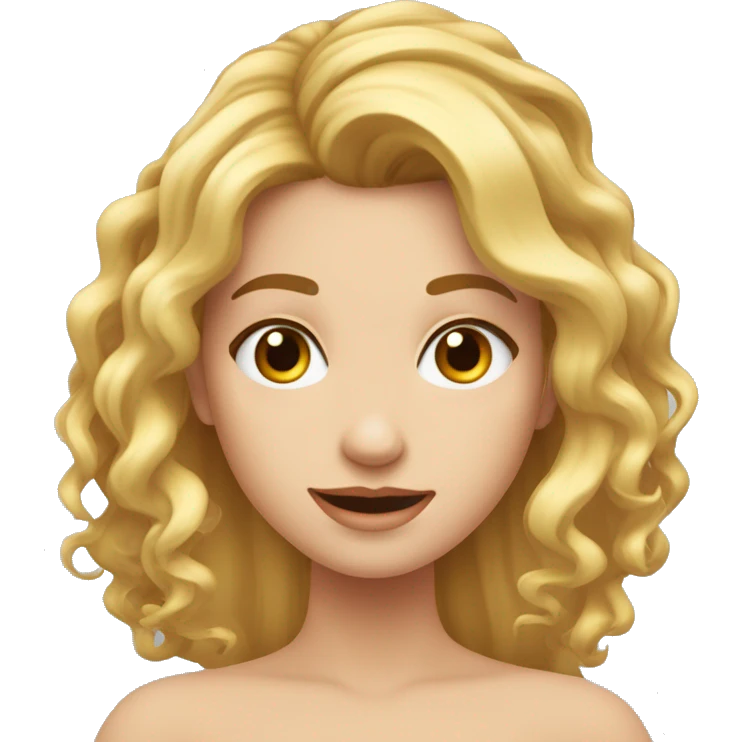 Una chica con el pelo rizado rubia poniendo los dos brazos para la derecha y la cabeza bajada emoji