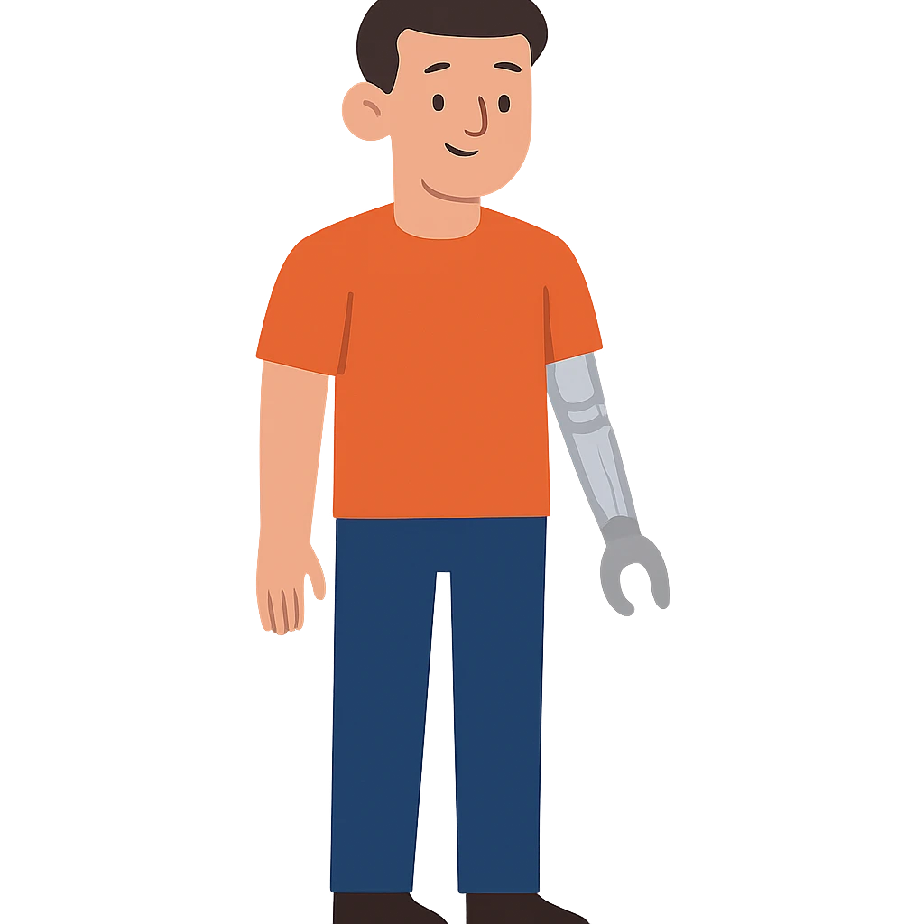 flat toon style man with a visible physical disability, such as a prosthetic arm emoji