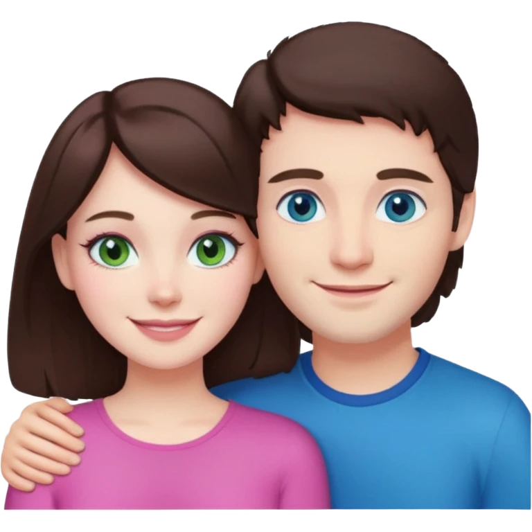 pink polaroid photo of a couple thats white with brunette hair blue and green eyes emoji