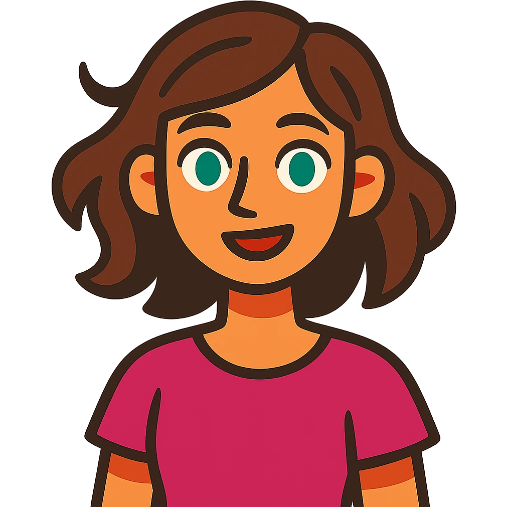 vibrant toon style girl with green eyes and slightly wavy brown hair emoji