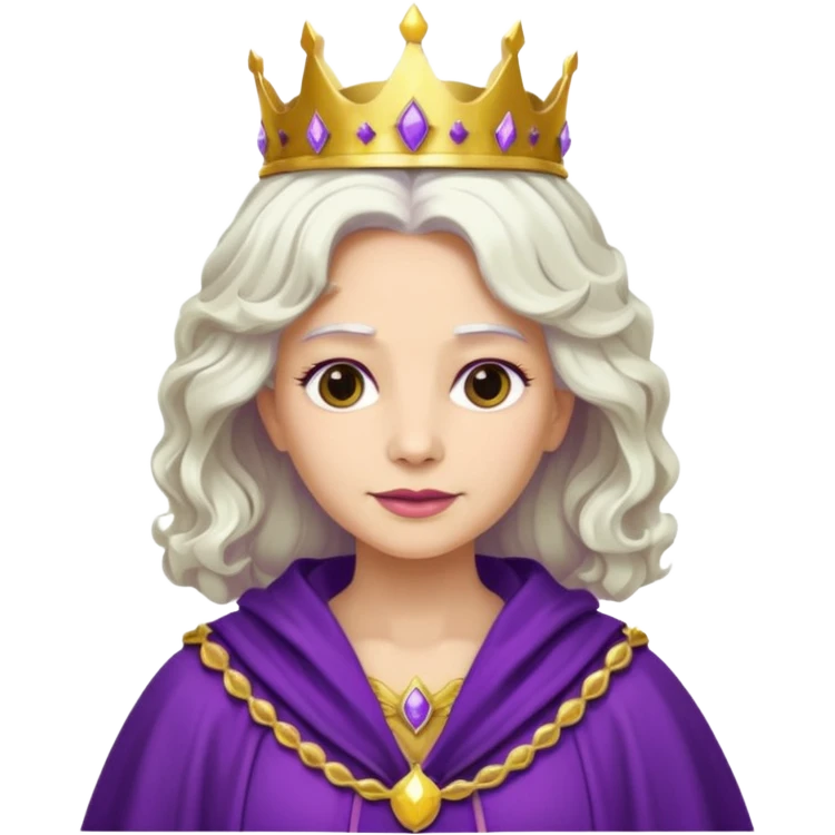 Queen with wavy white hair – golden crown, purple robe emoji