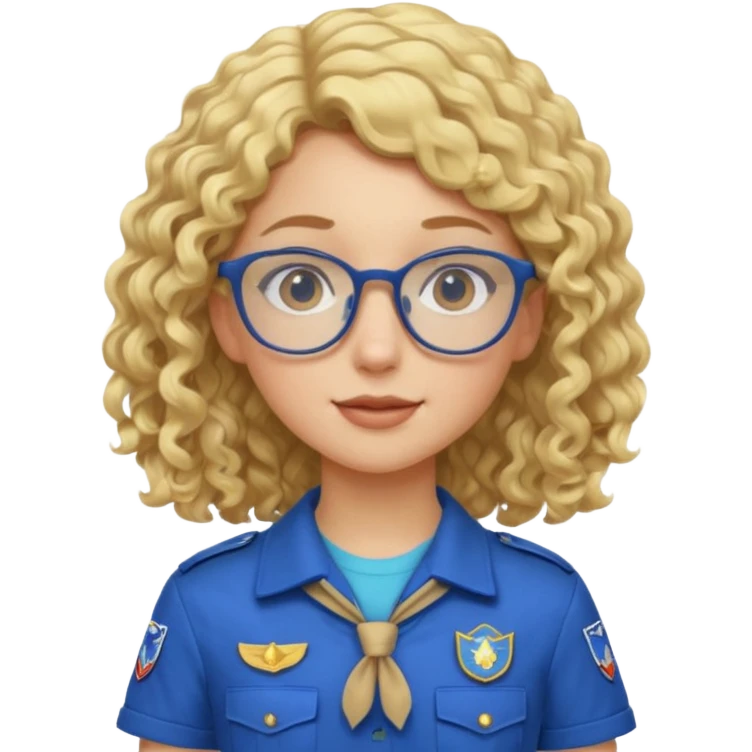 scout girl with blue scout uniform, blonde curly haired and glassess emoji