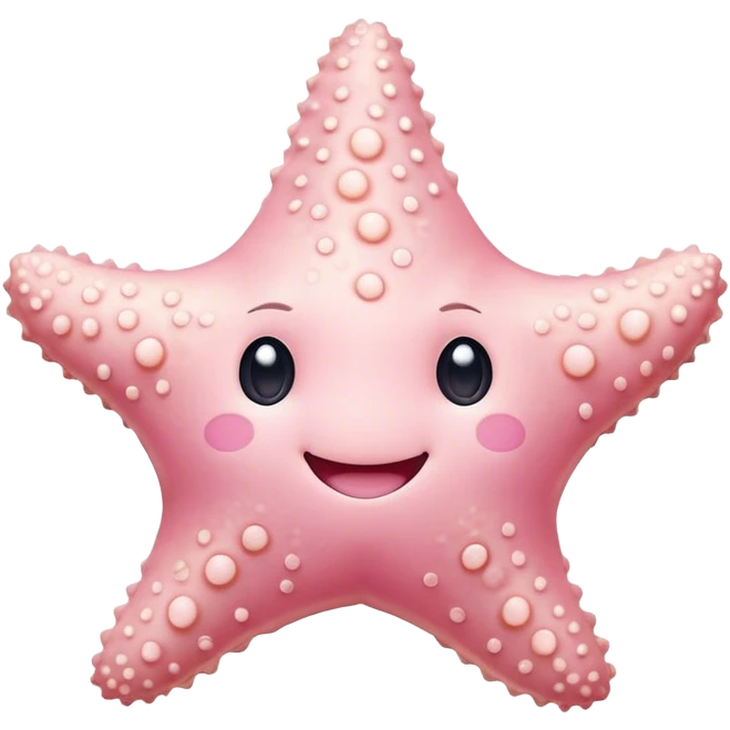 Cinematic cute round starfish, pastel pink, soft bumpy texture, tiny happy face, slightly tilted, glowing warmly, sparkling with gentle ocean magic. emoji