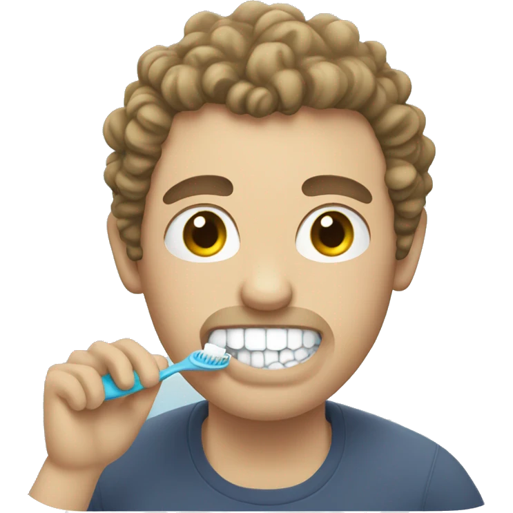 White man with curly short hair brushing his teeth emoji