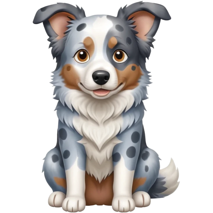 A merle border collie dog sitting, with blue and gray spotted coat, alert ears, and friendly expression emoji