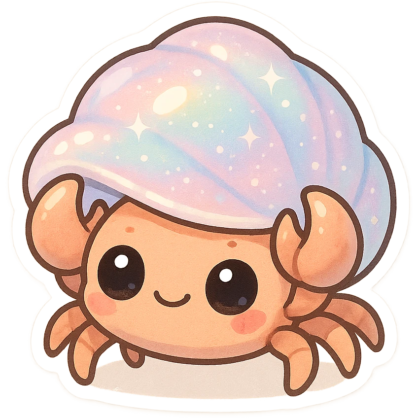 adorable crab with pearly pastel shell, shimmering effect, big eyes, minimal background emoji