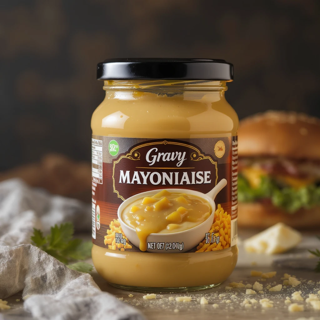 gravy mayonaise, TOGETHER "gravyonaise", product packgaging, jar emoji