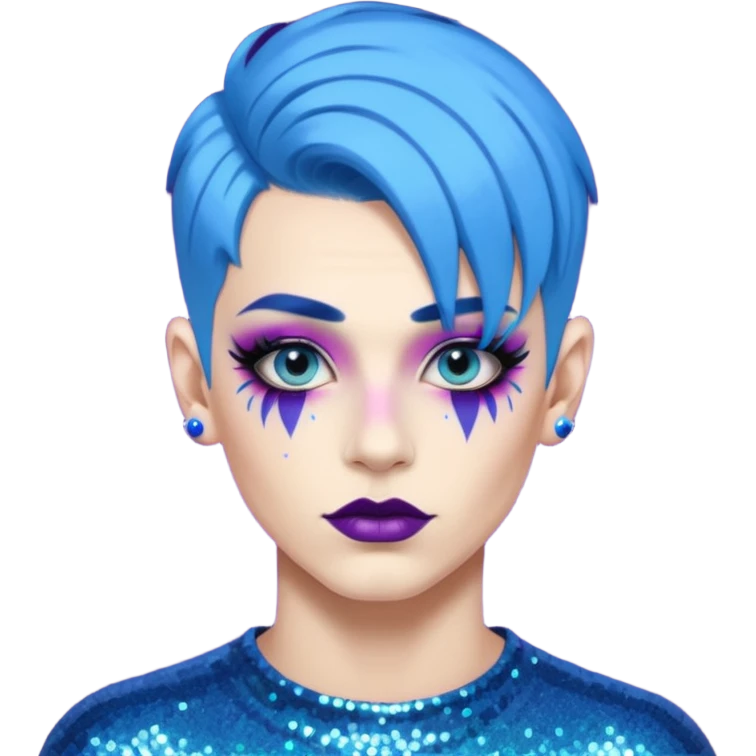 blue hair drag king fabulous makeup with glitter emoji