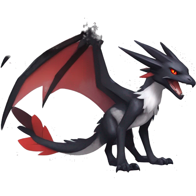 Black Cool Edgy Anthro Noivern-Nargacuga-Silvally-Sergal-Fakémon  with White and Red Edgy markings emoji