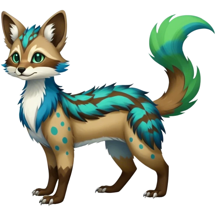 Feral Rare Fantasy vibrant colorful Vernid-Trico-species by LiLaiRa, random markings, tufted tail, tufted ears, full body emoji