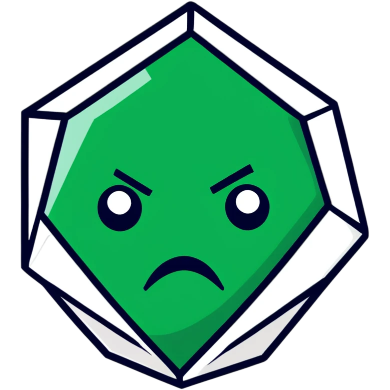 Geometric Maya style sad emoji - no reply, strictly white and deep dark green only, angular sharp lines emoji