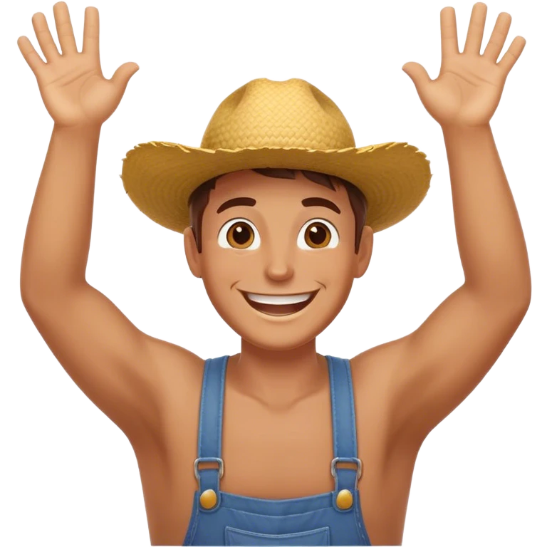 Agricultrice qui est très contente avec bras en l’air pour s’exclamee emoji