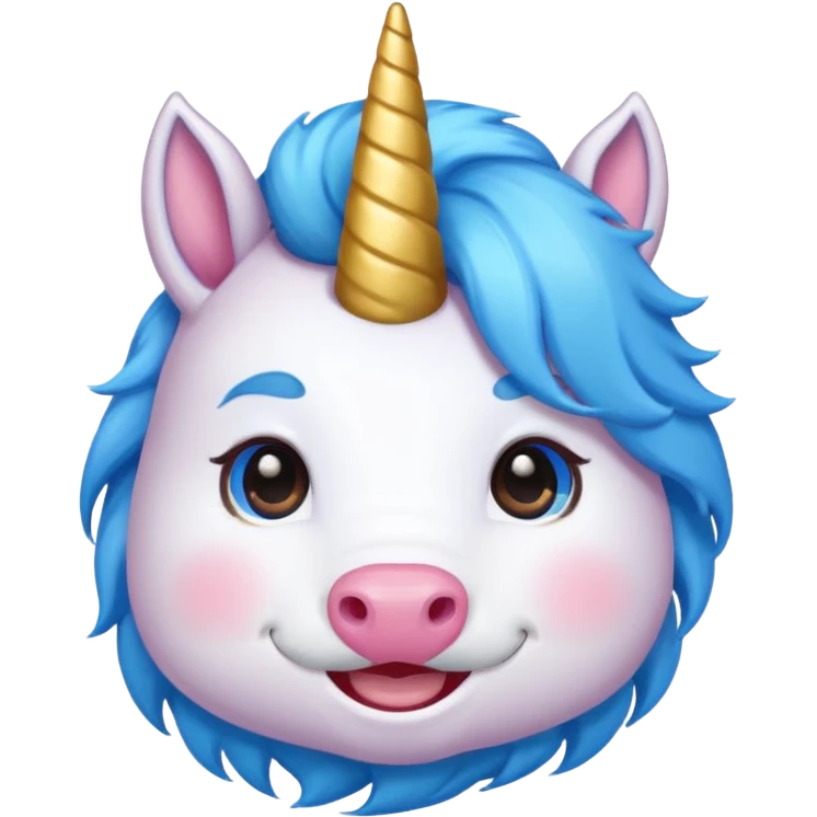 unicorn face with mustache cute and blue haired emoji