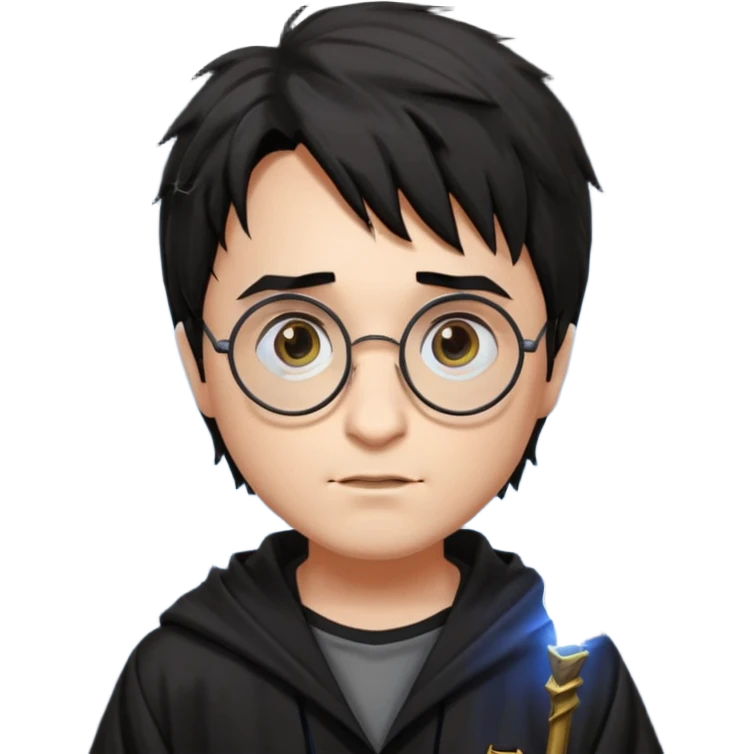 Draw Harry Potter with round glasses, messy black hair, Hogwarts robe & lightning scar on his forehead. emoji