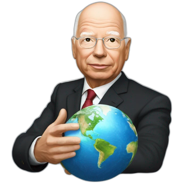 klaus schwab with the globe in his hand and "WEF" written behind him emoji