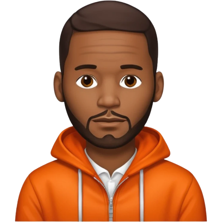 R. Kelly with dark brown hair, orange outfit emoji
