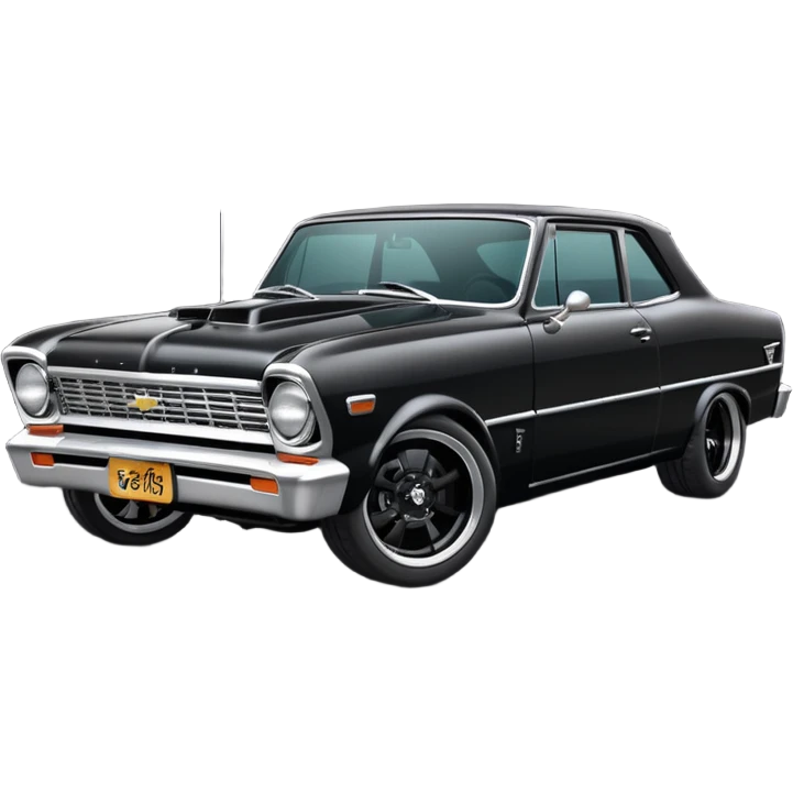 Catwoman’s  black metallic  1965 Chevy Nova SS street rat rod emoji