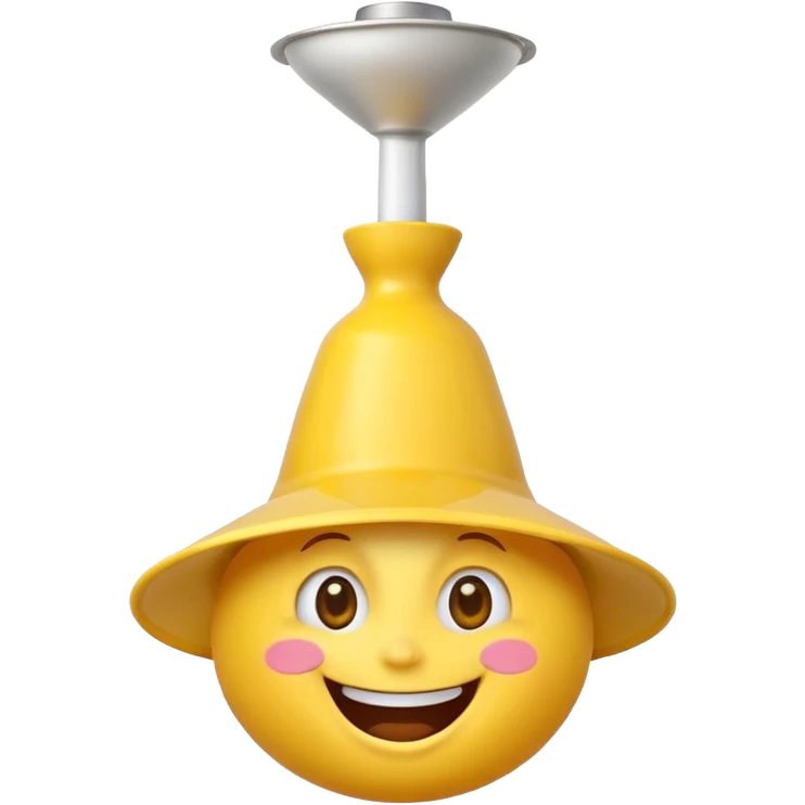 Crazy laughing emoji on upside-down kitchen funnel on its head (not a hat), wide smile, big eyes, cartoon emoji style, bright colors. emoji