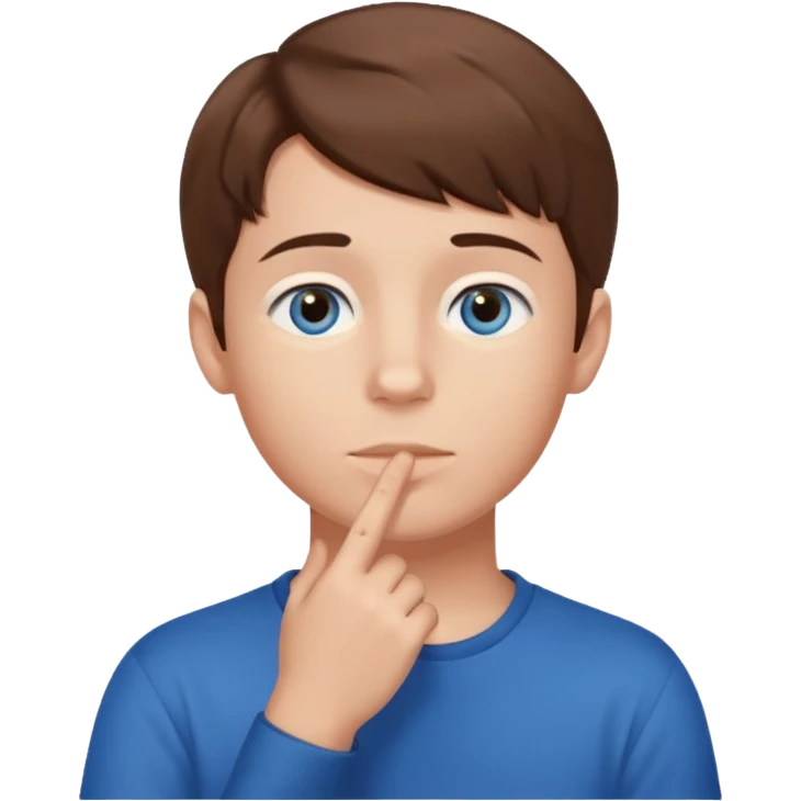 boy thinking, looking up with one hand on his chin emoji