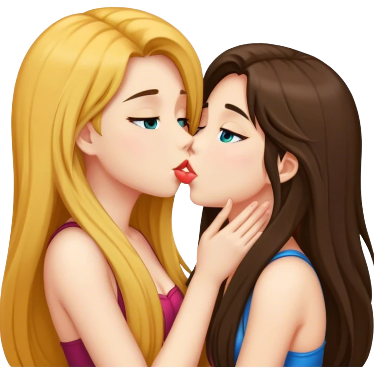 Long hair girls kissing passionate emoji