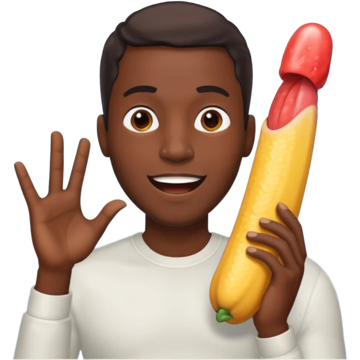 Black guy stroking his large penis while being excited (masturbaiting emoji