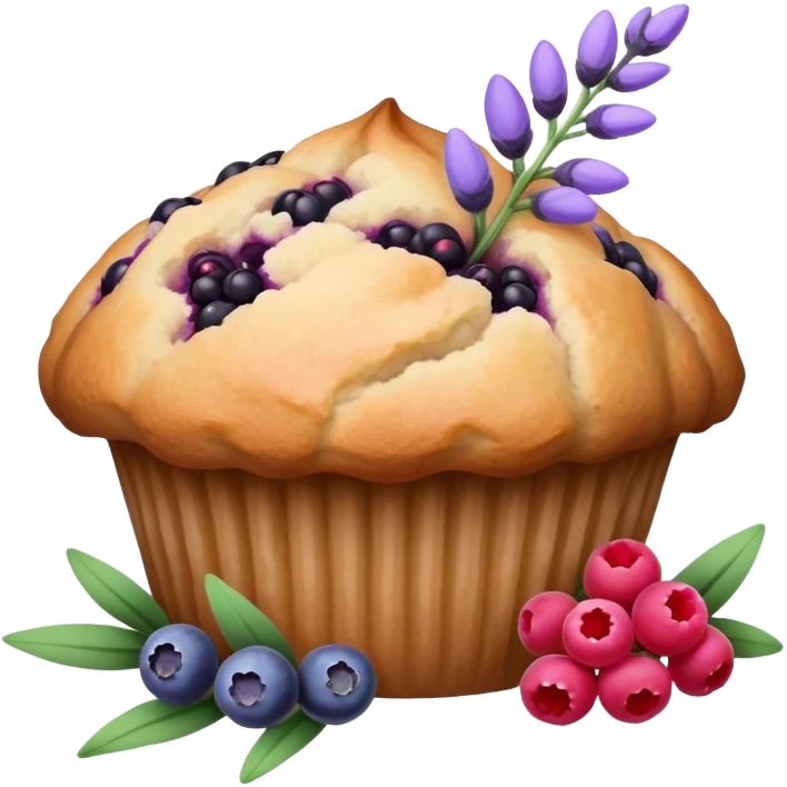 Lavender flower sprig muffin with berries emoji
