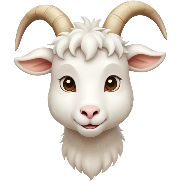 cinematic-cute-white-goat-portrait-emoji,-head-tilted-playfully-and-inquisitively,-featuring-a-fluffy,-immaculate-white-fur-with-charming-curved-horns,-round,-sparkling-eyes-filled-with-gentle-curiosity,-simplified-yet-irresistibly-adorable emoji