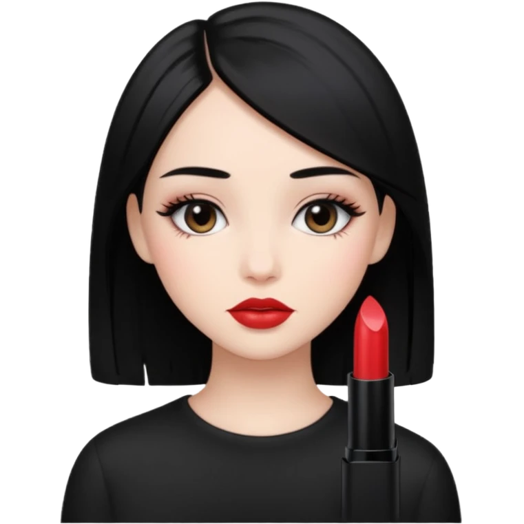 Siyah dümdüz saçlı makyajı soft ve ruju kiko  olan bir kız emoji