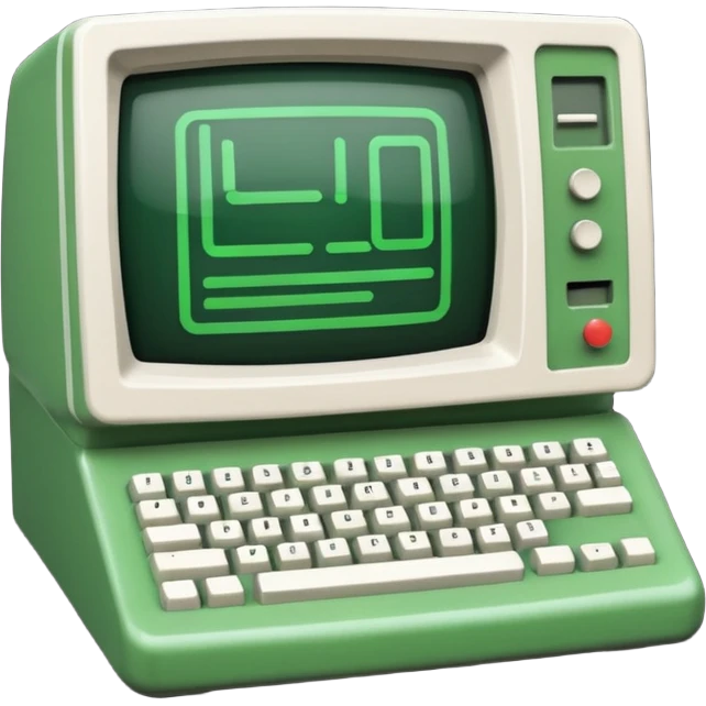 mac os icon code computer retro terminal, black, green white, numbers and code lines on the screen emoji