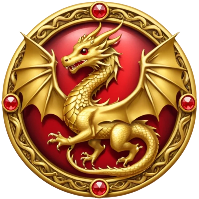 Golden dragon with wings crest / brosch in a circle with red gems and no background emoji