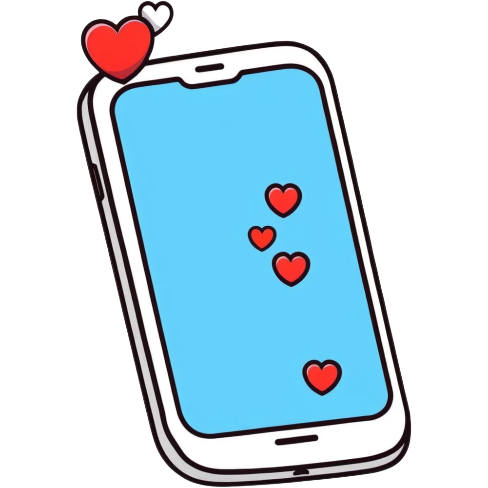 Smartphone with social media notifications and hearts floating emoji