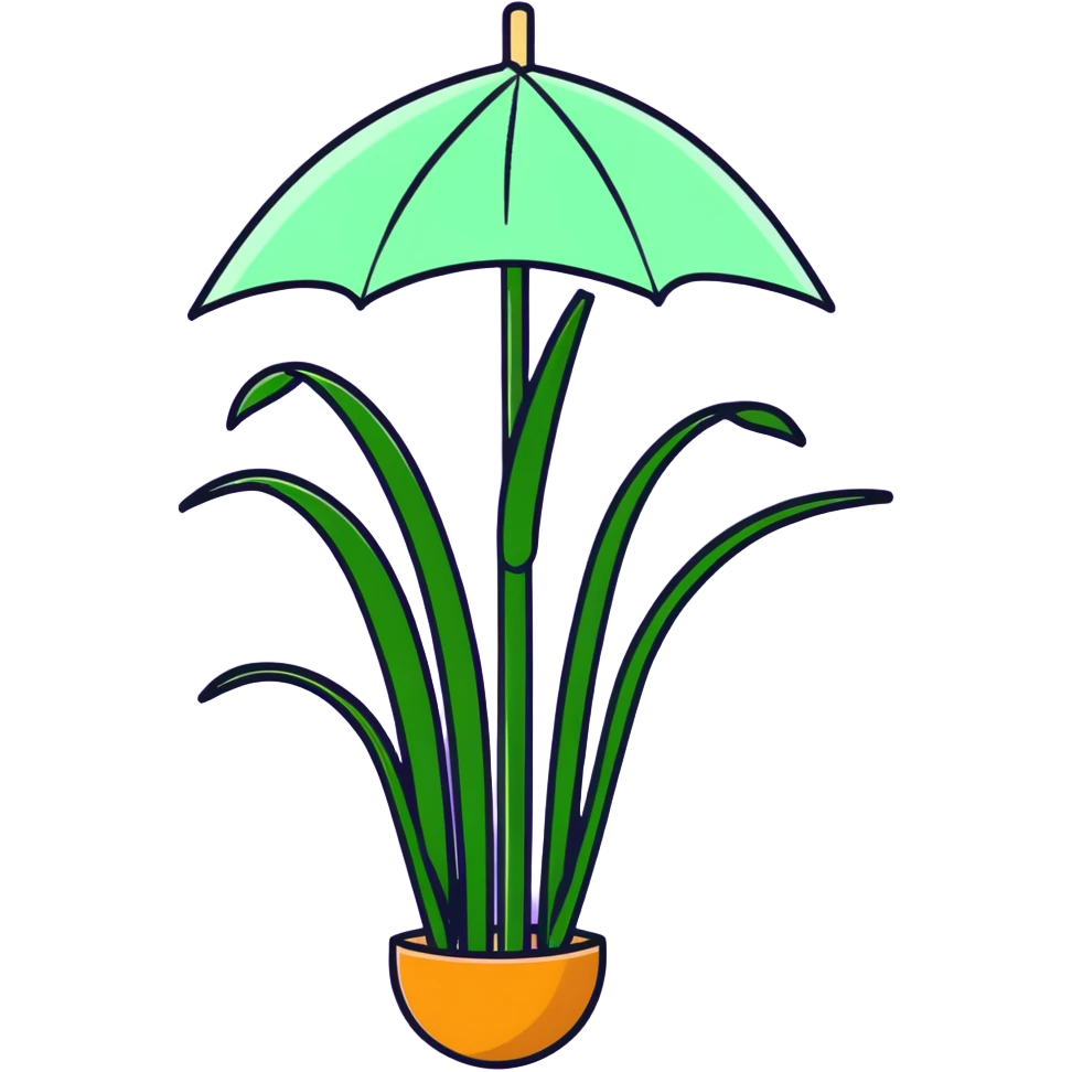 Tall reed-like papyrus plant with feathery tops, green stems and umbrella-shaped foliage emoji
