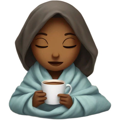 girl inside a blanket sipping coffee eyes closed emoji
