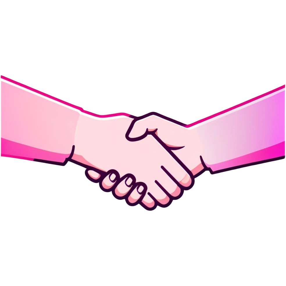 handshake, transparent glass with bright pink gradient from #FF335F to #FF99AA, soft glow and shadows, minimalistic emoji