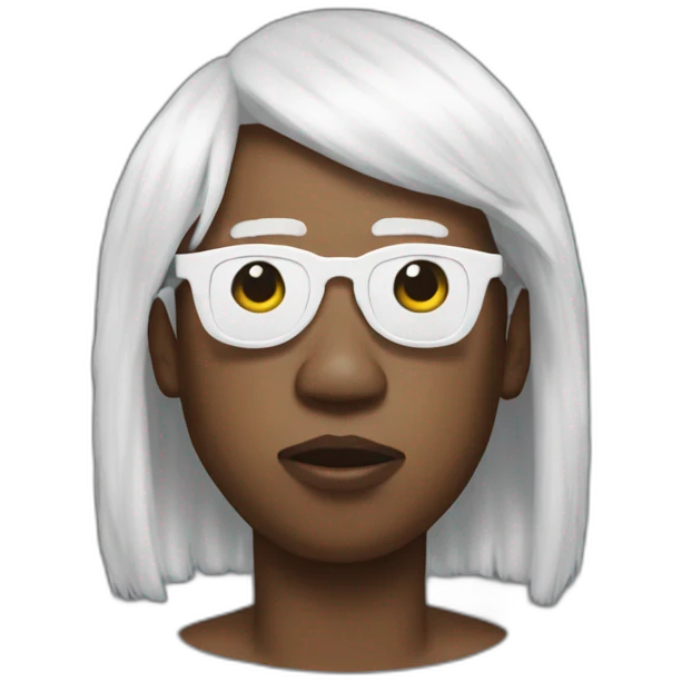 tyler the creator with a short white wig and sunglasses looking with a sstraight face emoji