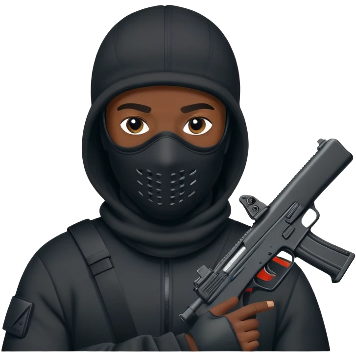 Black man with a black nike ski mask with a glock emoji