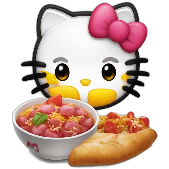 hello kitty in a bmw m5cs with turkish food emoji