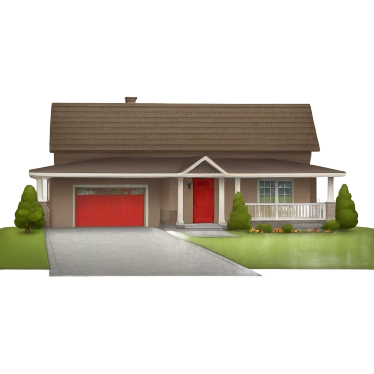 Brown colored ranch style house with a red  front door  emoji