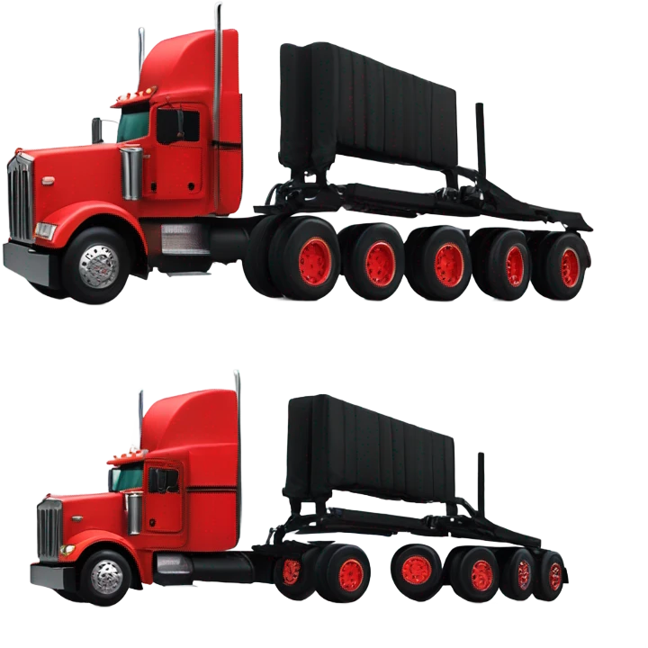 Peterbilt 389 stretch black with red frame with flat top and slash cut exhaust stacks and dual rear tires and flat bumper emoji