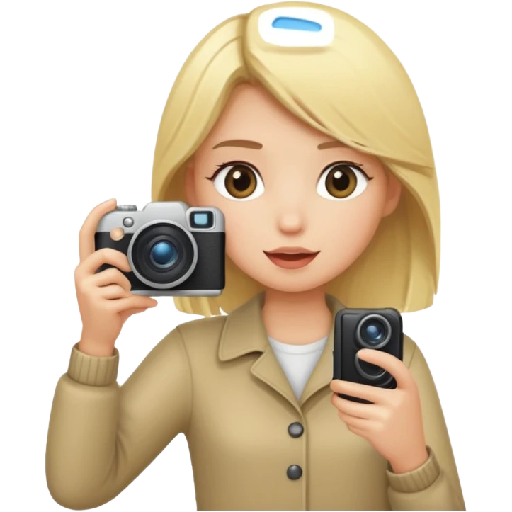 blonde girl photographer cartoon taking picture in middle of taking picture emoji