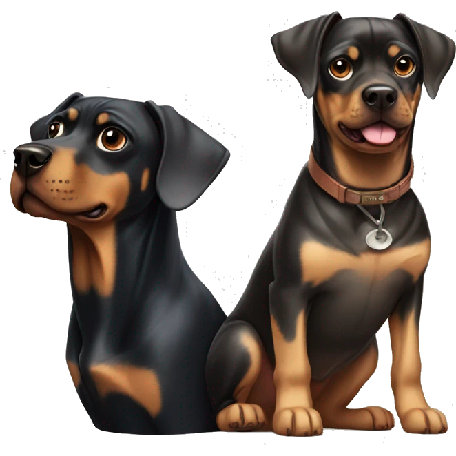 Two dogs: Doberman and light pug emoji