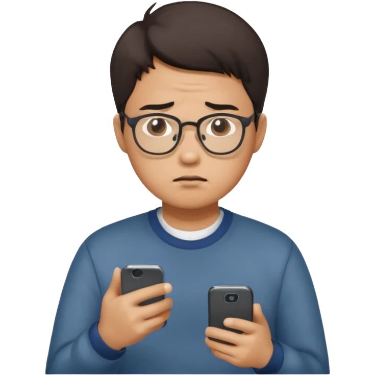 핸드폰을 보는 실망한 안경낀 동양인남자 emoji